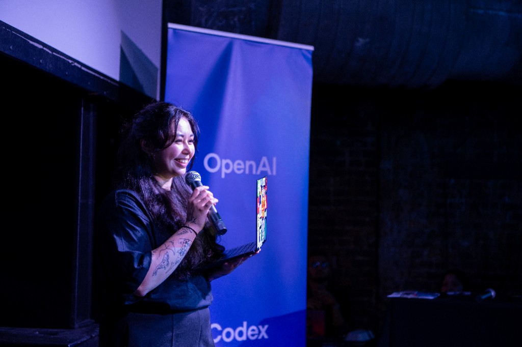 Built in London attendees and stage during the Vercel and OpenAI hackathon