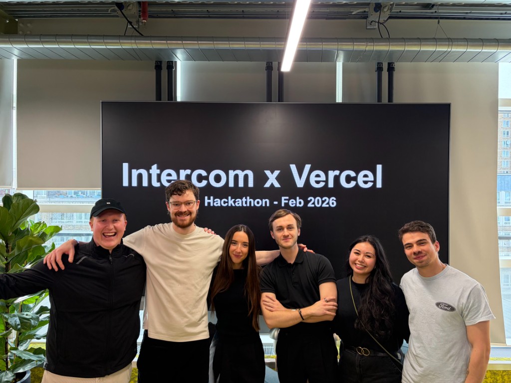 The Intercom x Vercel Prompt to Production hackathon team, February 2026